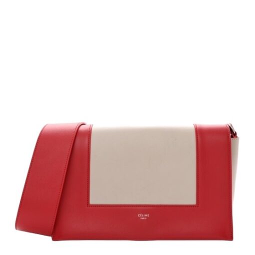 CELINE Shiny Smooth Calfskin Medium Frame Shoulder Bag Poppy Red Clay. - Image 8