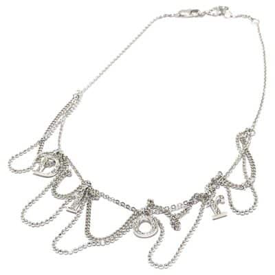 Christian Dior Vintage 1990s Logo Crystals Trio Tassel Silver Necklace.