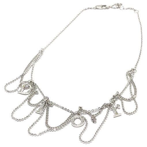 Christian Dior Vintage 1990s Logo Crystals Trio Tassel Silver Necklace.
