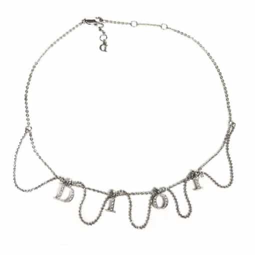 Christian Dior Vintage 1990s Logo Crystals Trio Tassel Silver Necklace. - Image 6