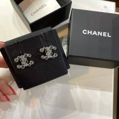 Chanel Silvertone Crystal CC Earrings