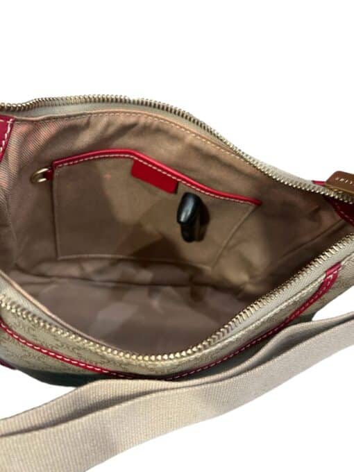 Celine Vintage Brown Canvas and Leather Shoulder Bag Red. - Image 4