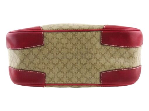 Celine Vintage Brown Canvas and Leather Shoulder Bag Red. - Image 2