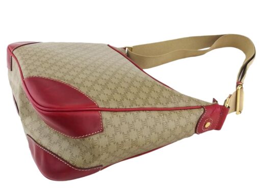 Celine Vintage Brown Canvas and Leather Shoulder Bag Red. - Image 5