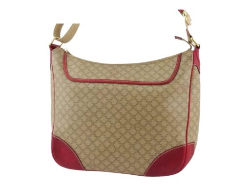 Celine Vintage Brown Canvas and Leather Shoulder Bag Red.