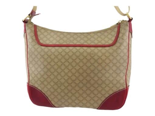 Celine Vintage Brown Canvas and Leather Shoulder Bag Red. - Image 8