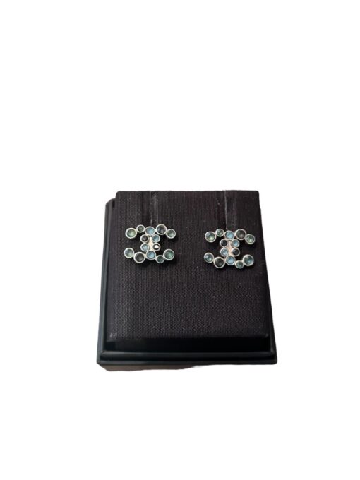Chanel Silvertone Crystal CC Earrings - Image 3