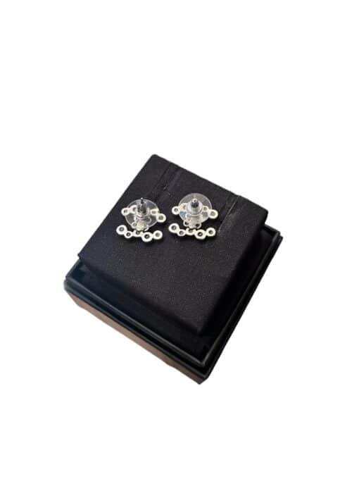 Chanel Silvertone Crystal CC Earrings - Image 5