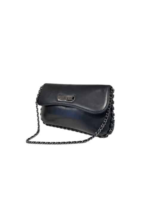 CHANEL Vintage Lambskin Logo Pochette Shoulder Bag in Black. - Image 9