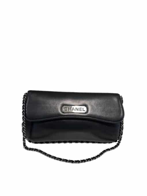 CHANEL Vintage Lambskin Logo Pochette Shoulder Bag in Black. - Image 10