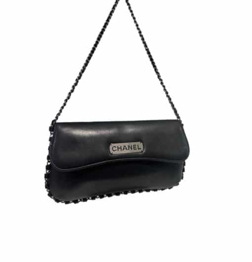 CHANEL Vintage Lambskin Logo Pochette Shoulder Bag in Black. - Image 12