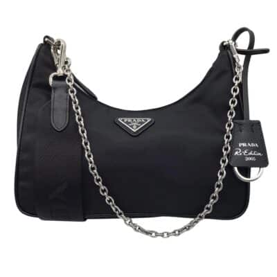 Prada Re-edition 2005 Black Tessuto Nylon Small Chain Crossbody Bag