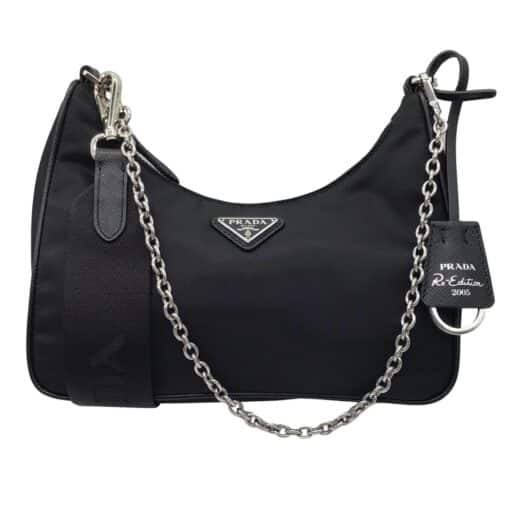 Prada Re-edition 2005 Black Tessuto Nylon Small Chain Crossbody Bag