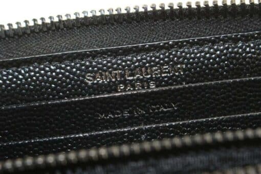 SAINT LAURENT Grain De Poudre Matelasse Chevron Monogram Zip Around Wallet in Black - Image 7