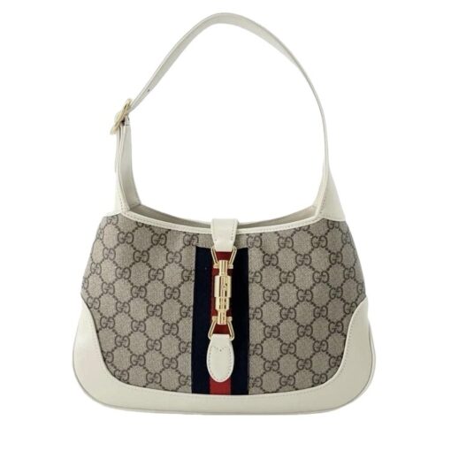 Gucci White/Beige Canvas and Leather Jackie 1961 Small Shoulder Crossbody Bag - Image 10