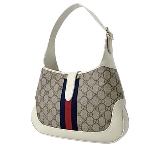 Gucci White/Beige Canvas and Leather Jackie 1961 Small Shoulder Crossbody Bag - Image 7