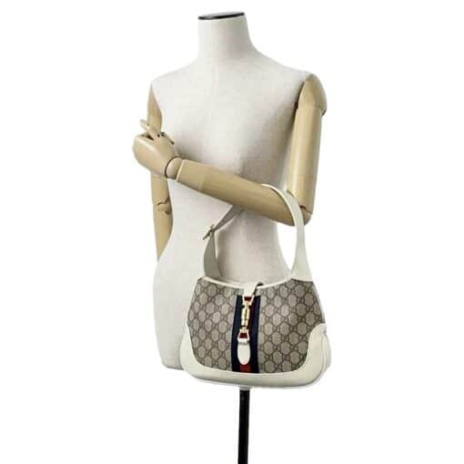 Gucci White/Beige Canvas and Leather Jackie 1961 Small Shoulder Crossbody Bag - Image 8