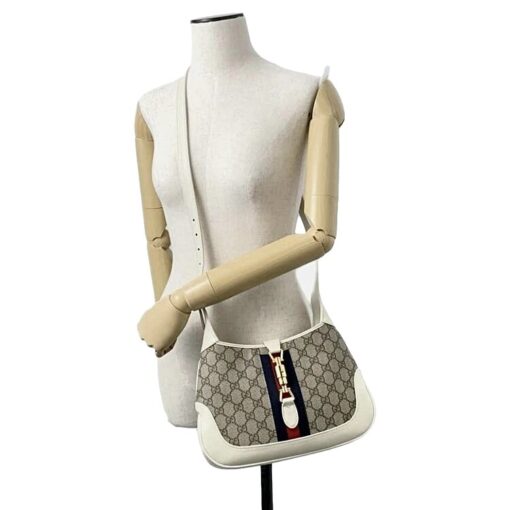 Gucci White/Beige Canvas and Leather Jackie 1961 Small Shoulder Crossbody Bag - Image 9