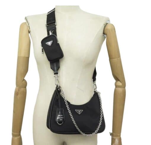 Prada Re-edition 2005 Black Tessuto Nylon Small Chain Crossbody Bag - Image 4