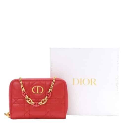 CHRISTIAN DIOR Lambskin Cannage Mini Caro Zipped Pouch Raspberry - Image 5