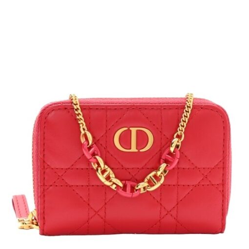 CHRISTIAN DIOR Lambskin Cannage Mini Caro Zipped Pouch Raspberry - Image 4