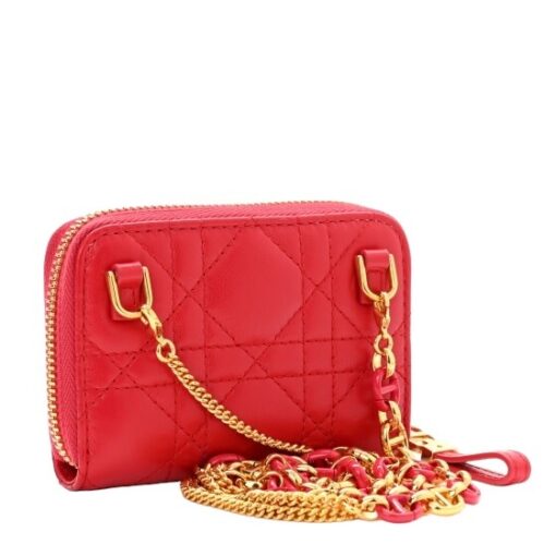 CHRISTIAN DIOR Lambskin Cannage Mini Caro Zipped Pouch Raspberry - Image 2