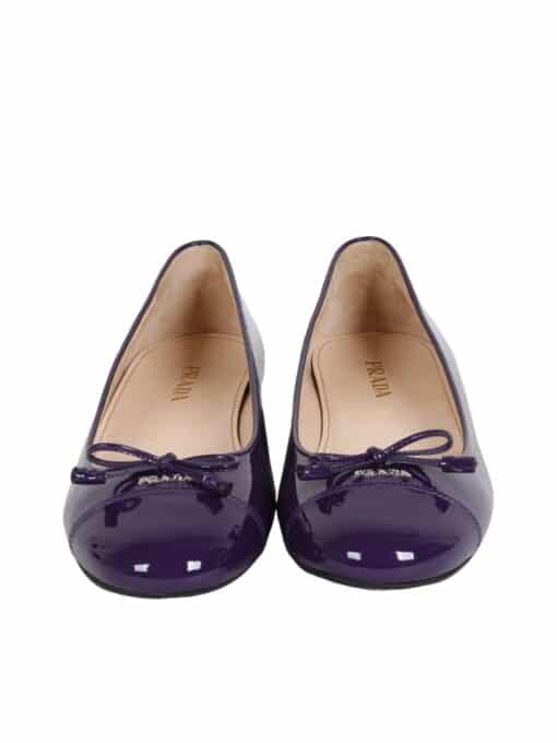 Prada Purple Patent Leather Bow Cap Toe Ballet Flats (Size 37) - Image 7