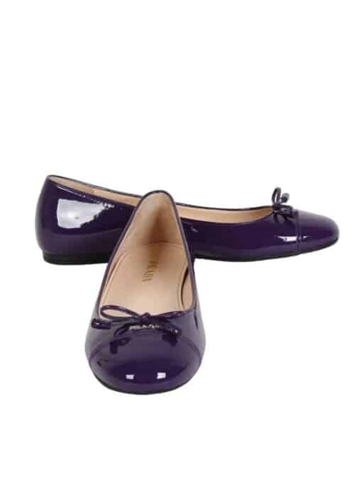 Prada Purple Patent Leather Bow Cap Toe Ballet Flats (Size 37) - Image 4
