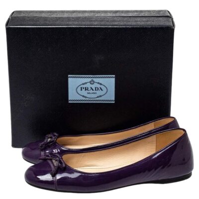 Prada Purple Patent Leather Bow Cap Toe Ballet Flats (Size 37)