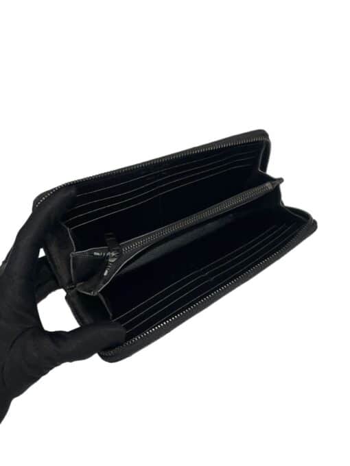 SAINT LAURENT Grain De Poudre Matelasse Chevron Monogram Zip Around Wallet in Black - Image 3