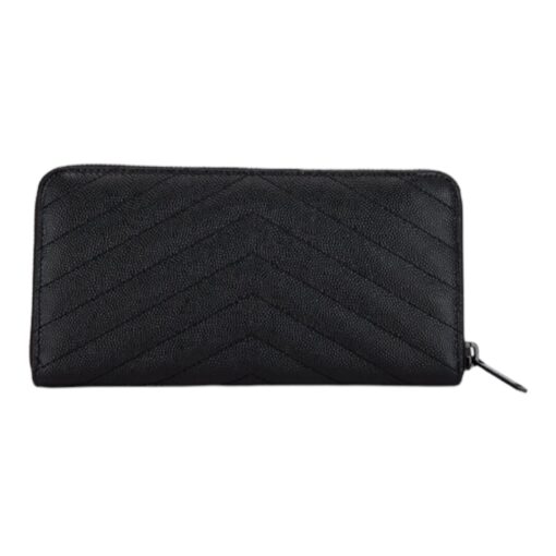 SAINT LAURENT Grain De Poudre Matelasse Chevron Monogram Zip Around Wallet in Black - Image 6