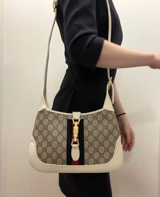 Gucci White/Beige Canvas and Leather Jackie 1961 Small Shoulder Crossbody Bag - Image 13