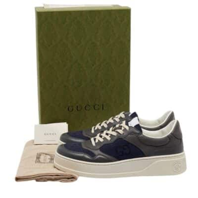 Gucci Blue/Grey Jumbo GG Canvas and Leather Low Top Sneakers (Size 44/UK 9.5)