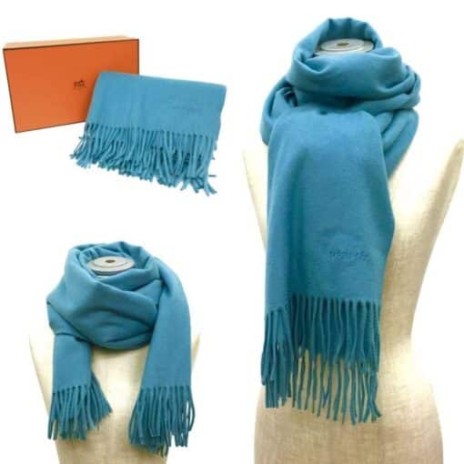 HERMES 100% Cashmere Scarf in Turquoise