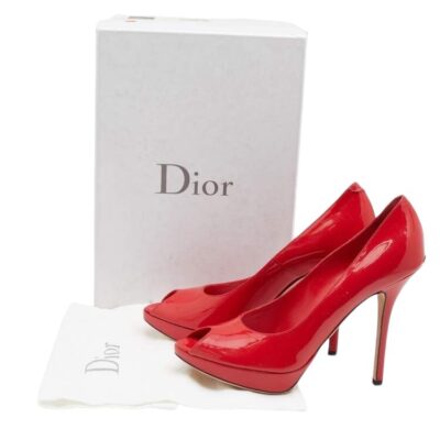 Dior Red Patent Leather Miss Dior Peep-Toe Pumps (Size 36.5)