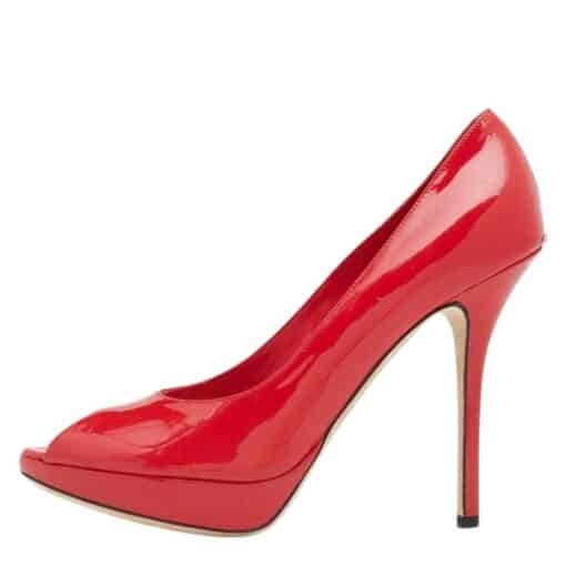Dior Red Patent Leather Miss Dior Peep-Toe Pumps (Size 36.5) - Image 3