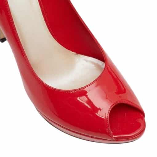 Dior Red Patent Leather Miss Dior Peep-Toe Pumps (Size 36.5) - Image 4
