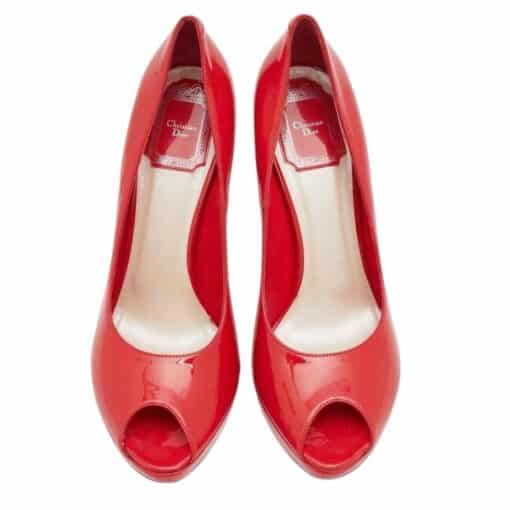 Dior Red Patent Leather Miss Dior Peep-Toe Pumps (Size 36.5) - Image 7