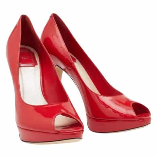 Dior Red Patent Leather Miss Dior Peep-Toe Pumps (Size 36.5) - Image 8
