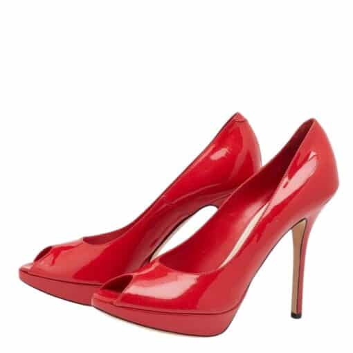 Dior Red Patent Leather Miss Dior Peep-Toe Pumps (Size 36.5) - Image 9