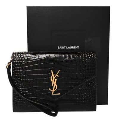 SAINT LAURENT Calfskin Monogram Cassandre Flap Pouch in Black