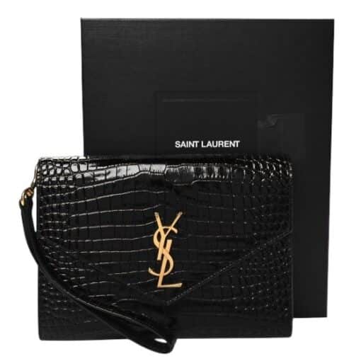 SAINT LAURENT Calfskin Monogram Cassandre Flap Pouch in Black