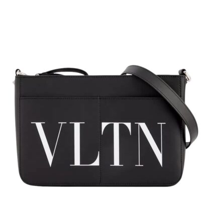 Valentino Garavani logo-print Messenger Bag in Black Leather