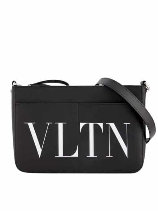 Valentino Garavani logo-print Messenger Bag in Black Leather