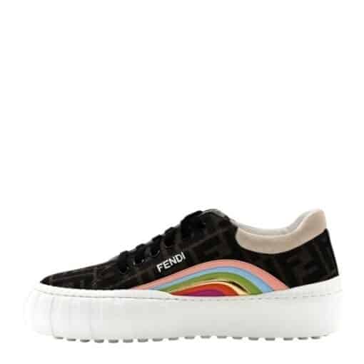 FENDI Jacquard FF Rainbow Ladies Fendi Force Low-Top Sneakers Tobacco Black White Multicolour (Size 39) - Image 10