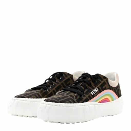 FENDI Jacquard FF Rainbow Ladies Fendi Force Low-Top Sneakers Tobacco Black White Multicolour (Size 39) - Image 11