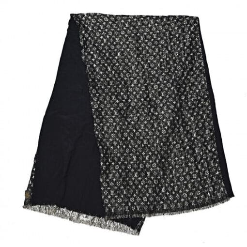 Louis Vuitton Silk Monogram So Glitter Shawl/Scarf In Black and Gold - Image 3