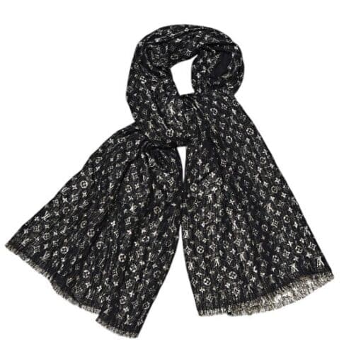 Louis Vuitton Silk Monogram So Glitter Shawl/Scarf In Black and Gold - Image 2