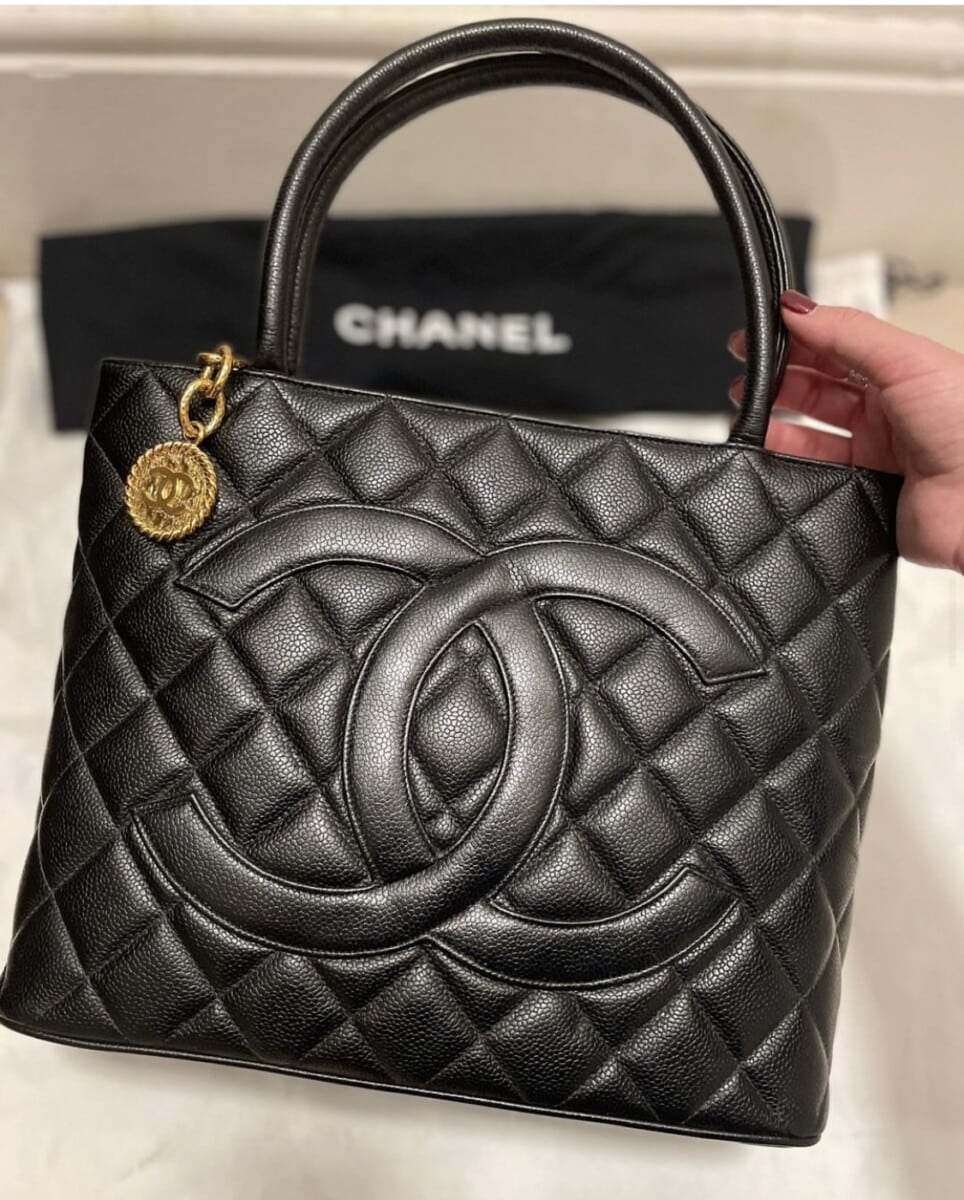 CHANEL Caviar Medallion Tote Bag in Black