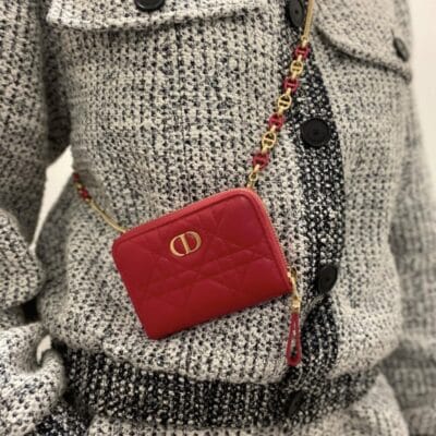 CHRISTIAN DIOR Lambskin Cannage Mini Caro Zipped Pouch Raspberry